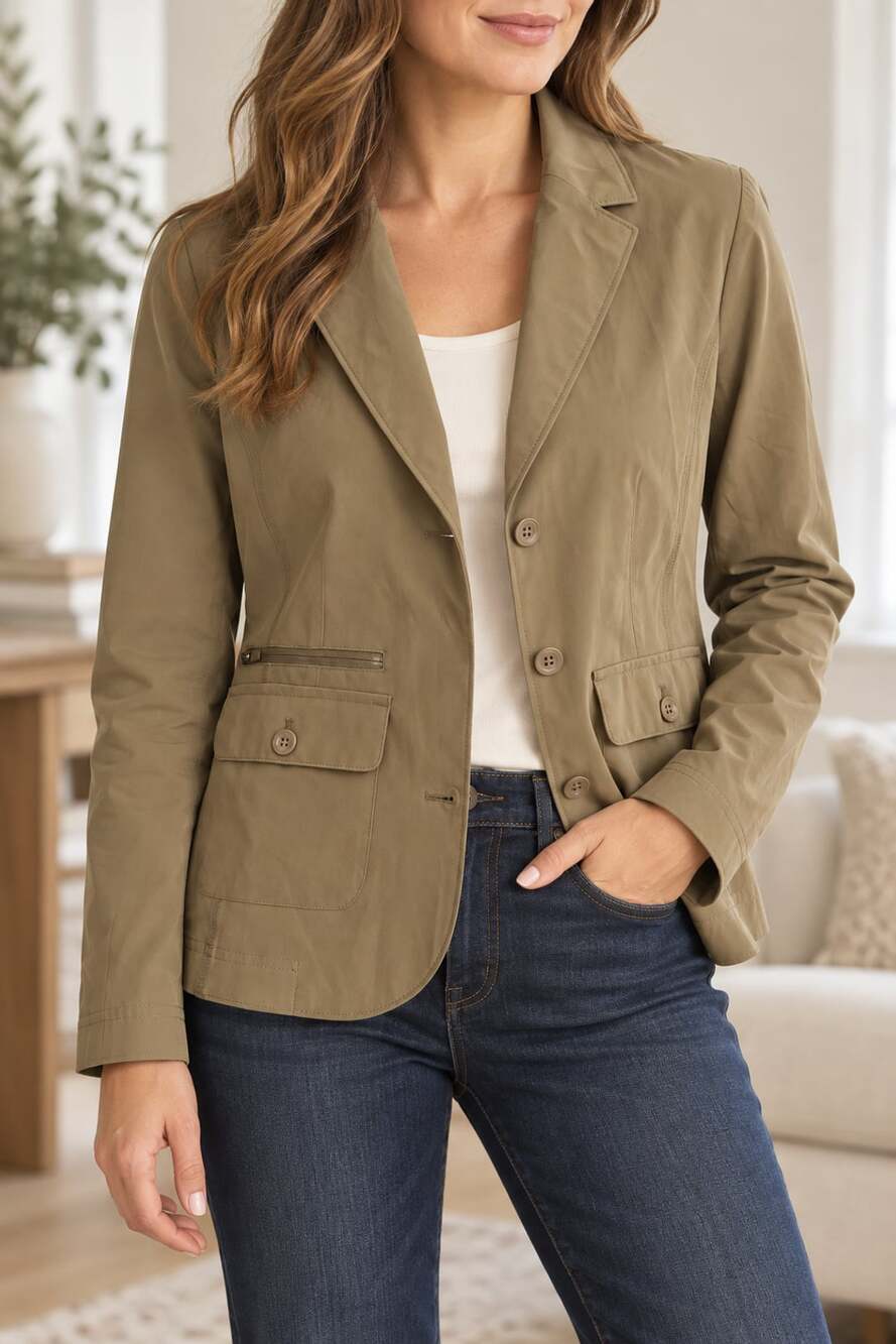 Eddie Bauer Blazer Size M Tan Khaki Button Pocket Jacket